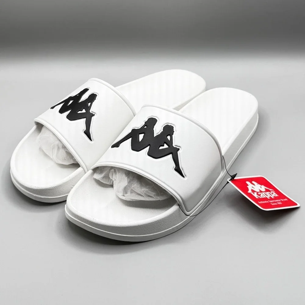 Kappa Authentic Adam 2 Slides White Black Sandals 303GAD0 Mens Size 10.5 US